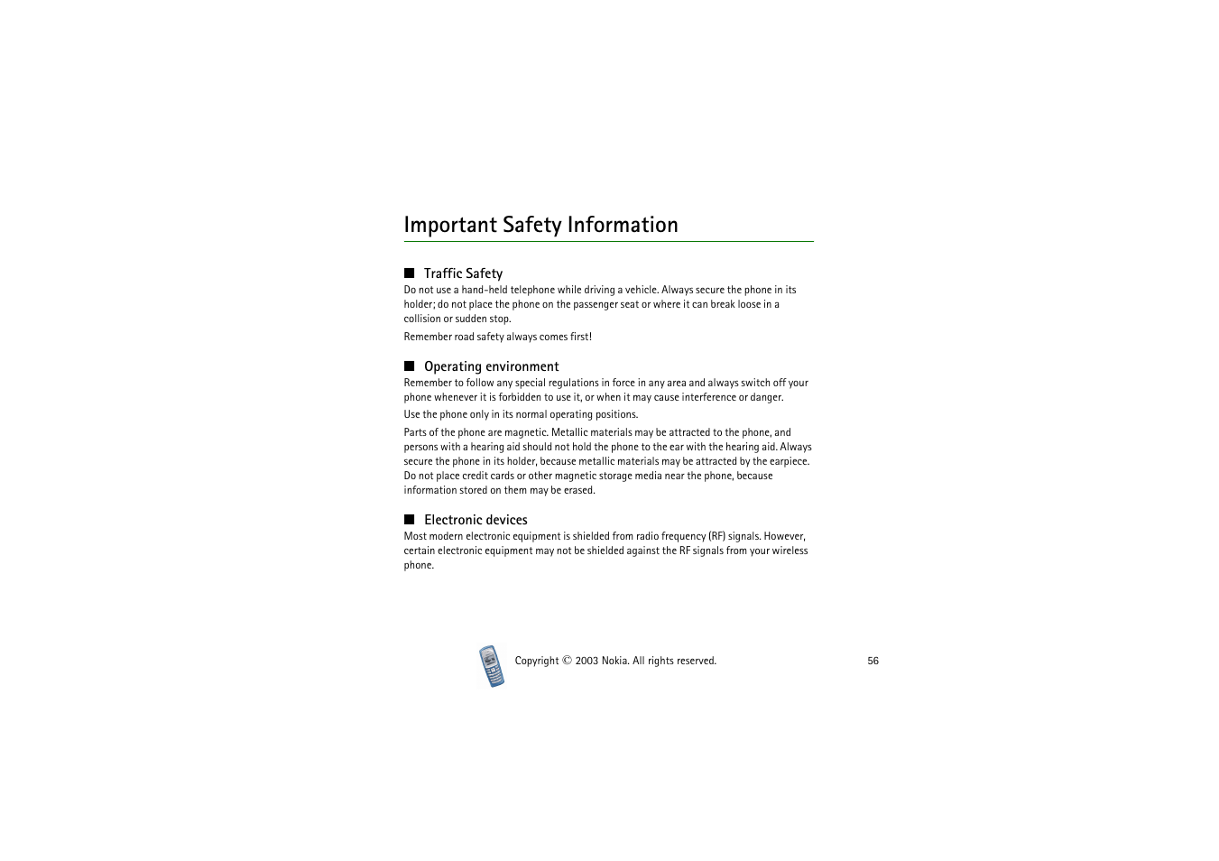 Important safety information | Nokia 2100 User Manual | Page 56 / 63