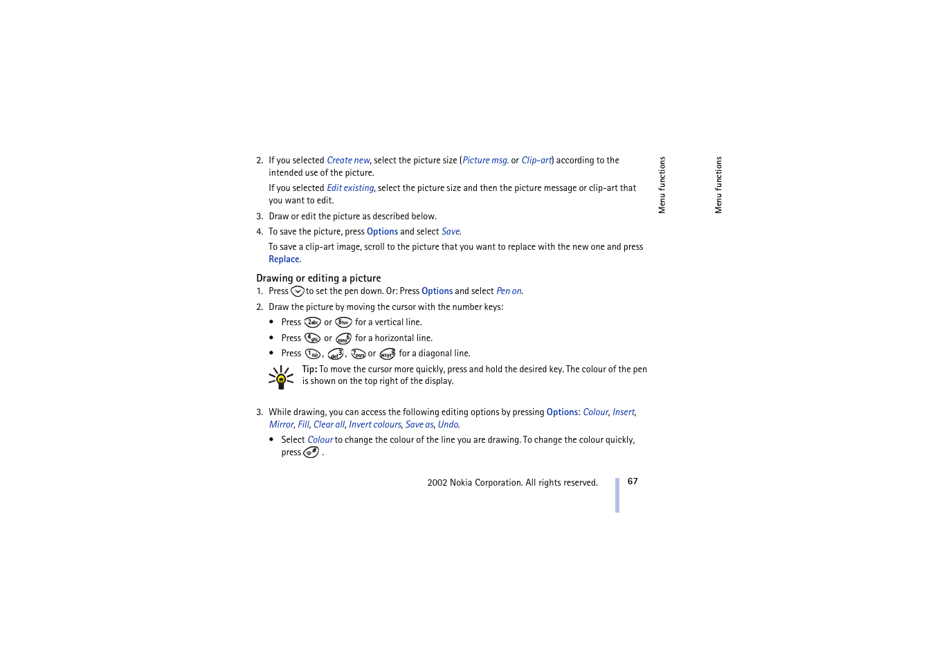 Drawing or editing a picture | Nokia 3410 User Manual | Page 67 / 89