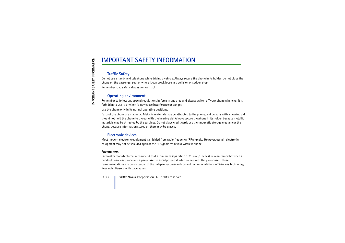 Important safety information | Nokia 5210 User Manual | Page 100 / 106