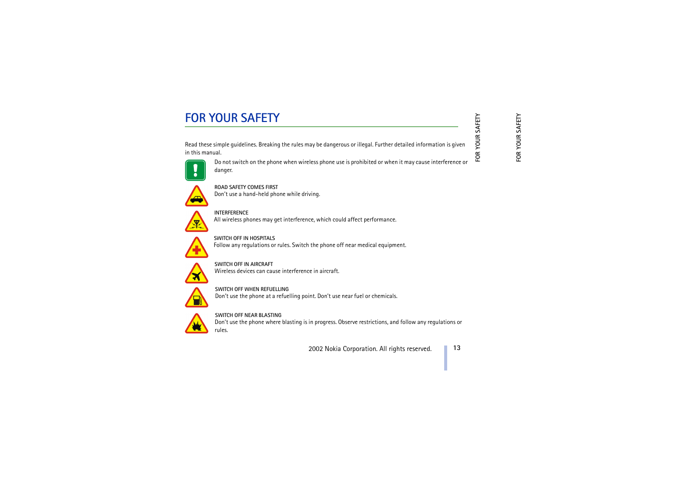 For your safety | Nokia 5210 User Manual | Page 13 / 106