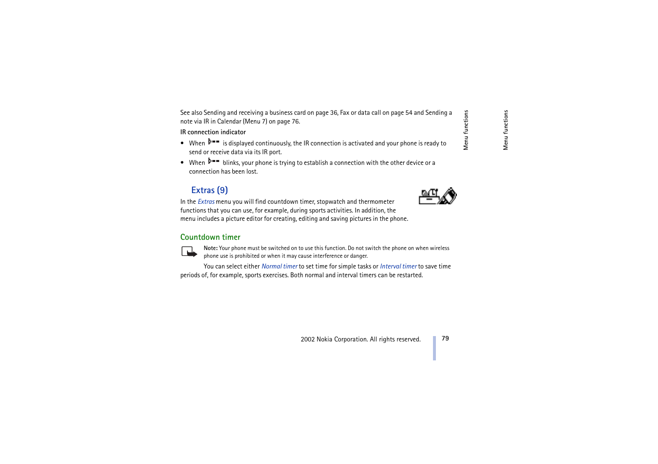 Extras (9), Countdown timer, See countdown timer | Nokia 5210 User Manual | Page 79 / 106