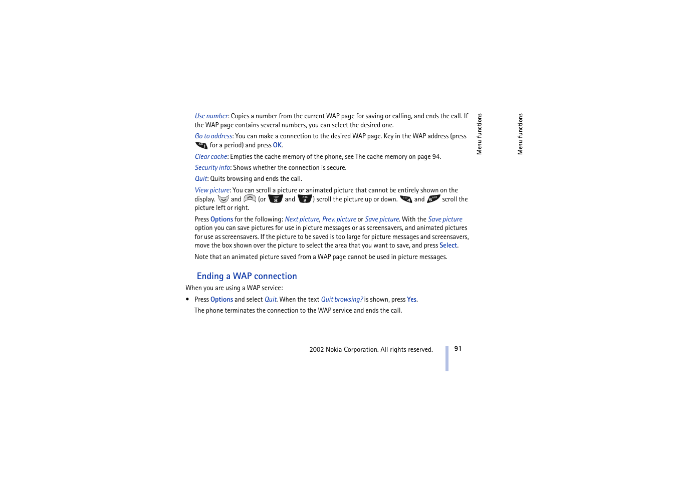 Ending a wap connection, E ending a wap | Nokia 5210 User Manual | Page 91 / 106