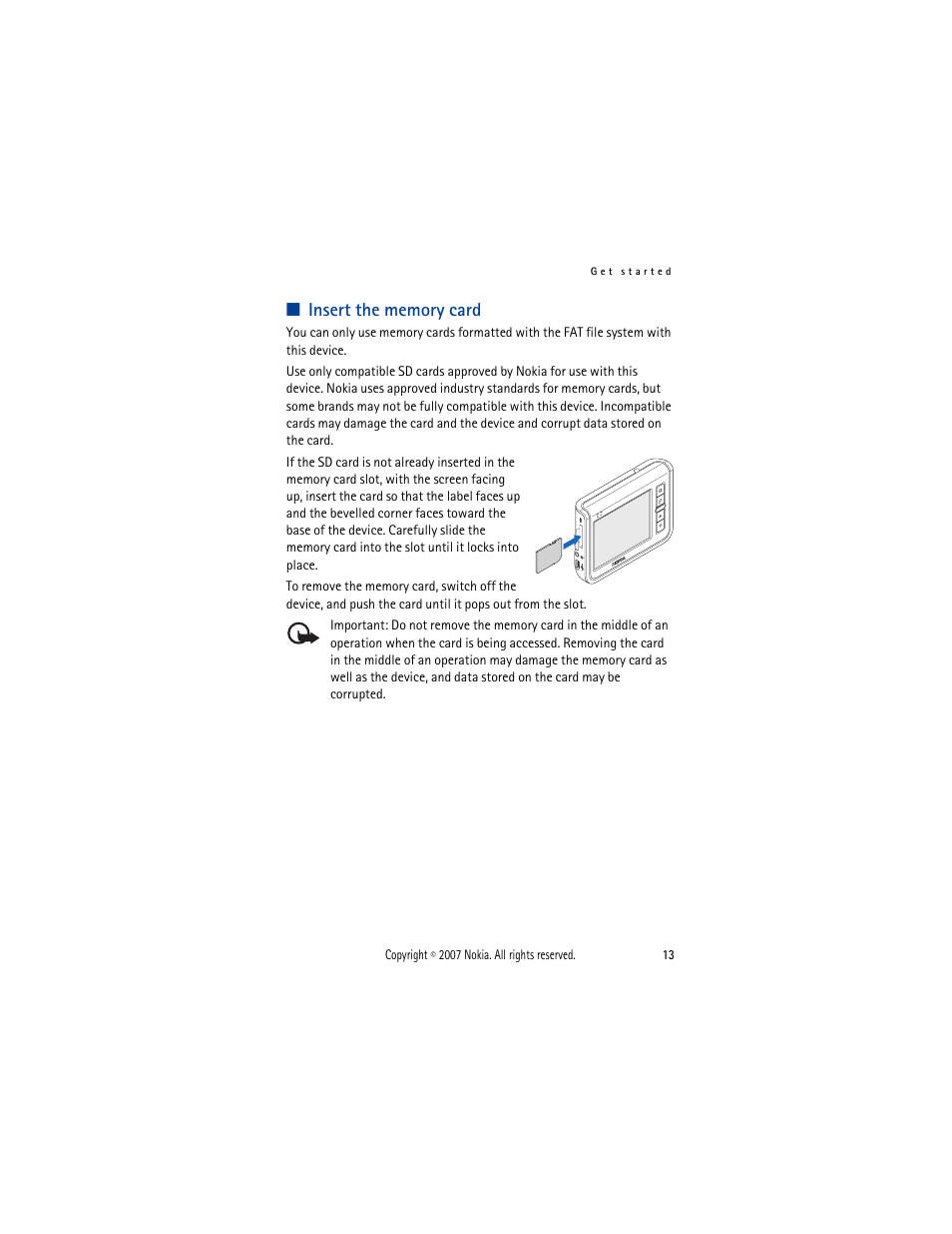 Insert the memory card | Nokia 330 User Manual | Page 13 / 86