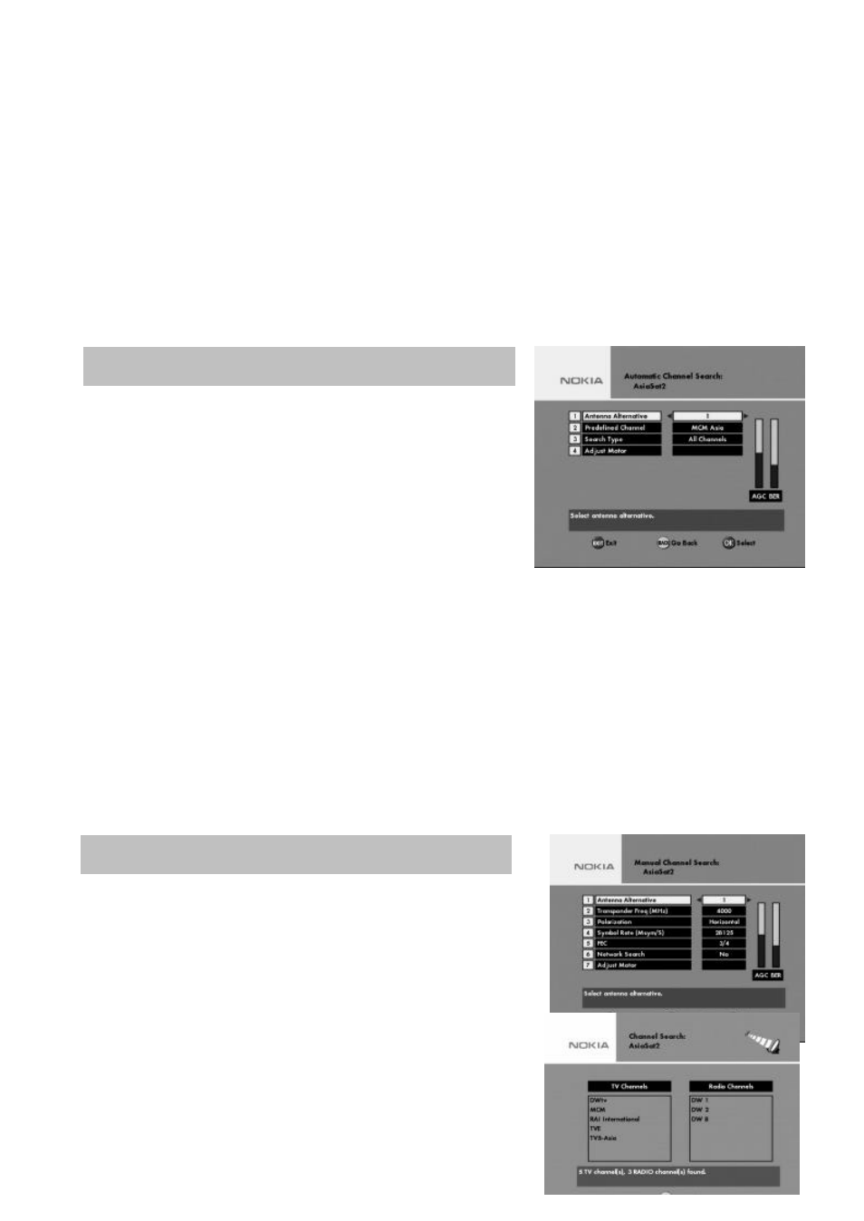 Automatic channel search, Manual channel search | Nokia MEDIAMASTER 9660S User Manual | Page 14 / 30