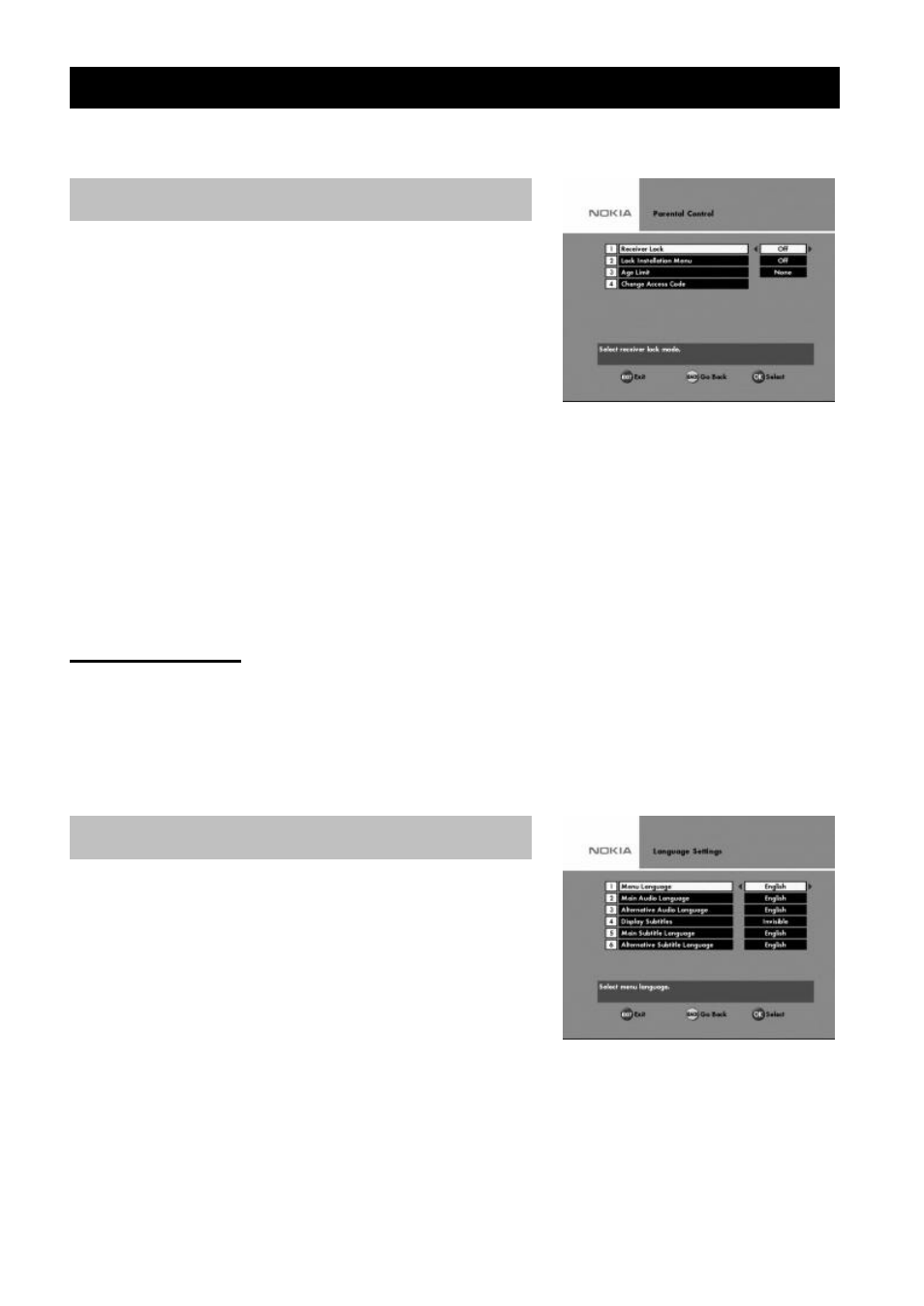User preferences, Parental control, Language settings | Nokia MEDIAMASTER 9660S User Manual | Page 21 / 30