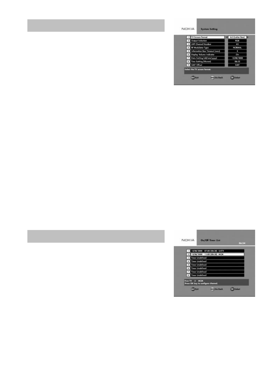 System settings, On/off timer setting | Nokia MEDIAMASTER 9660S User Manual | Page 22 / 30