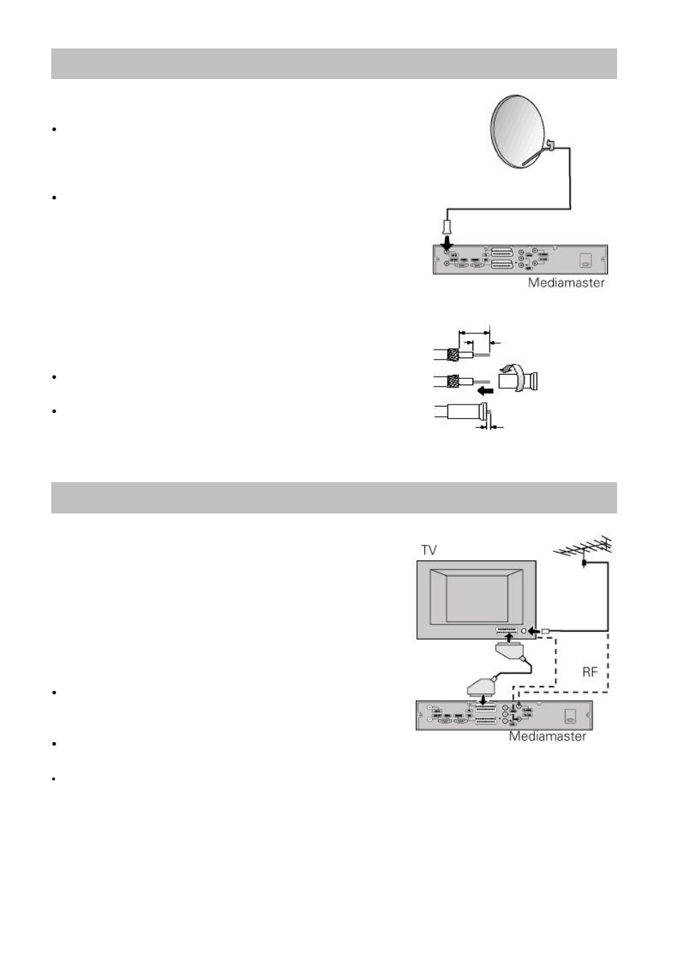 Connecting the mediamaster to the satellite dish, Connecting the mediamaster to a tv set | Nokia MEDIAMASTER 9660S User Manual | Page 5 / 30