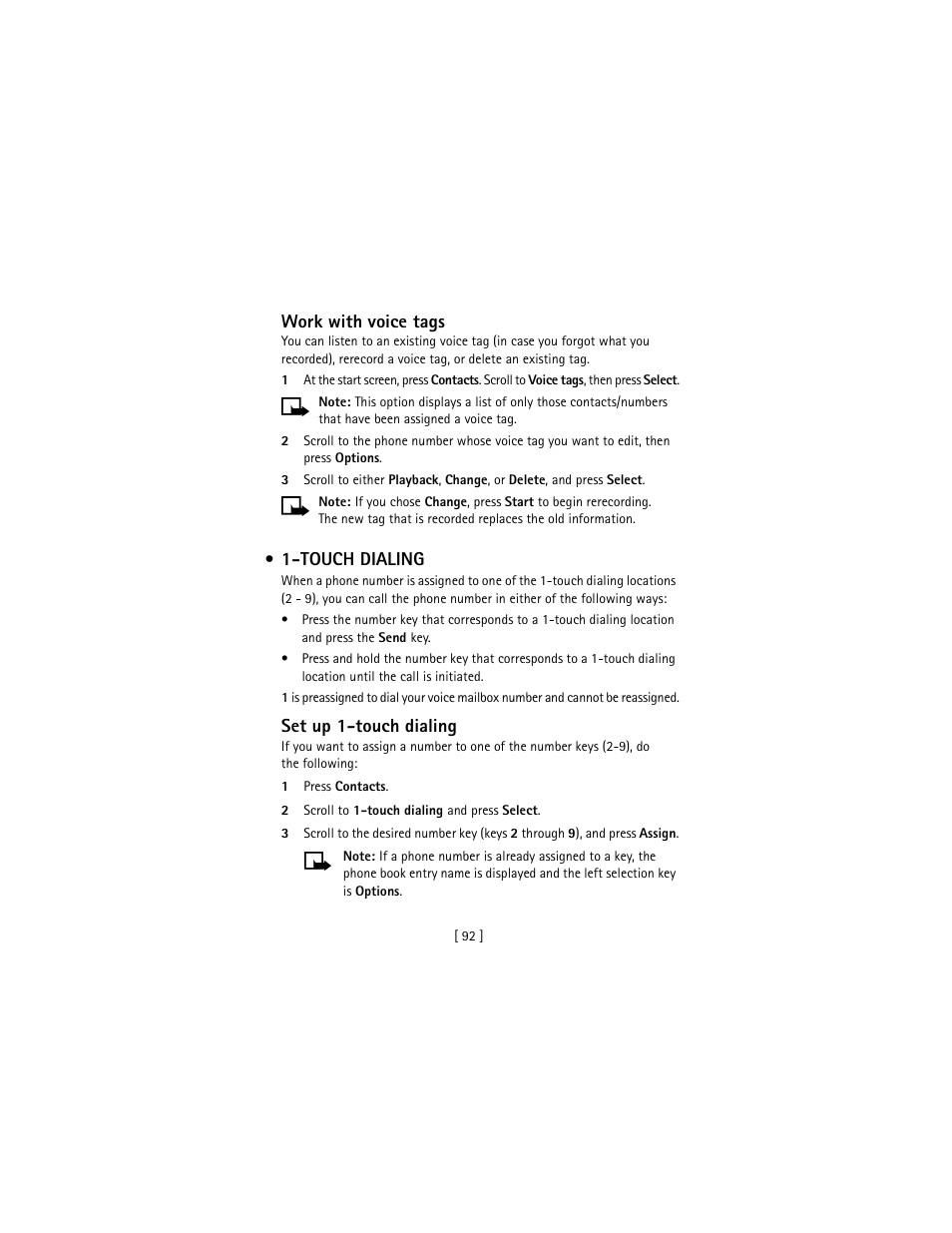 Touch dialing, Work with voice tags, Set up 1-touch dialing | Nokia 3586I User Manual | Page 101 / 177