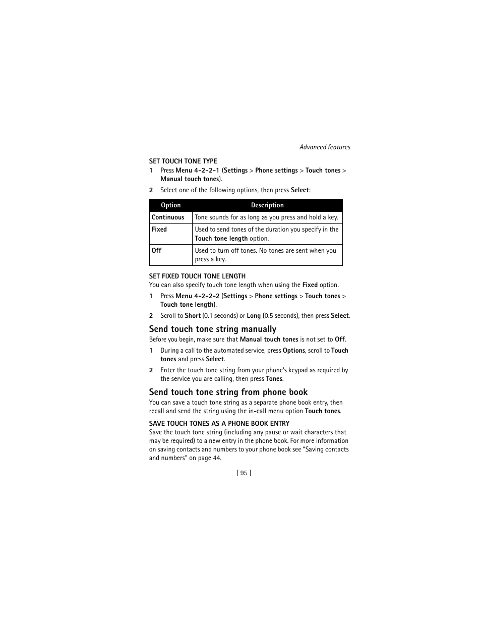 Send touch tone string manually, Send touch tone string from phone book | Nokia 3586I User Manual | Page 104 / 177