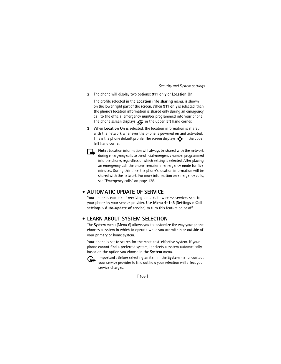 Automatic update of service, Learn about system selection | Nokia 3586I User Manual | Page 114 / 177