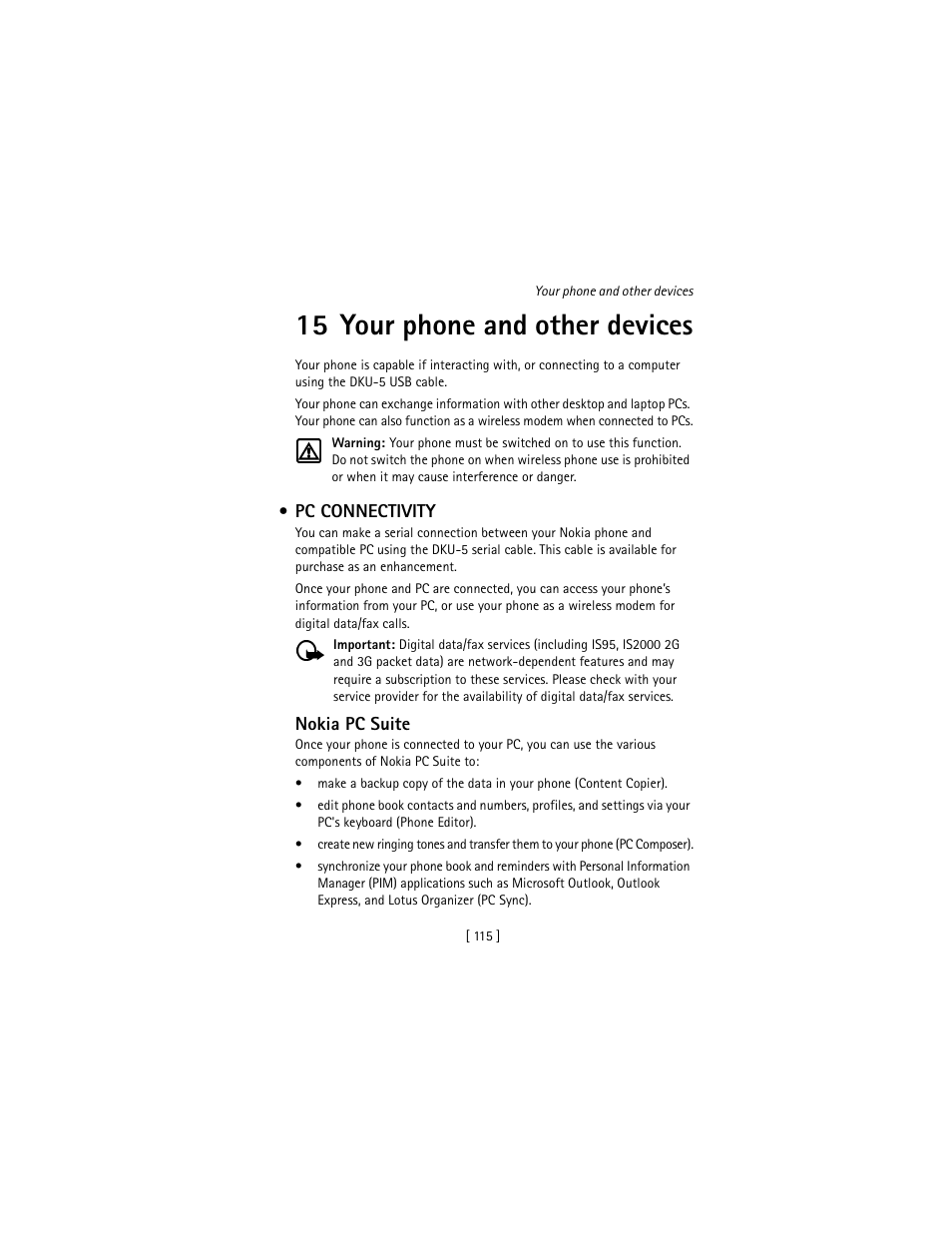 15 your phone and other devices, Pc connectivity | Nokia 3586I User Manual | Page 124 / 177