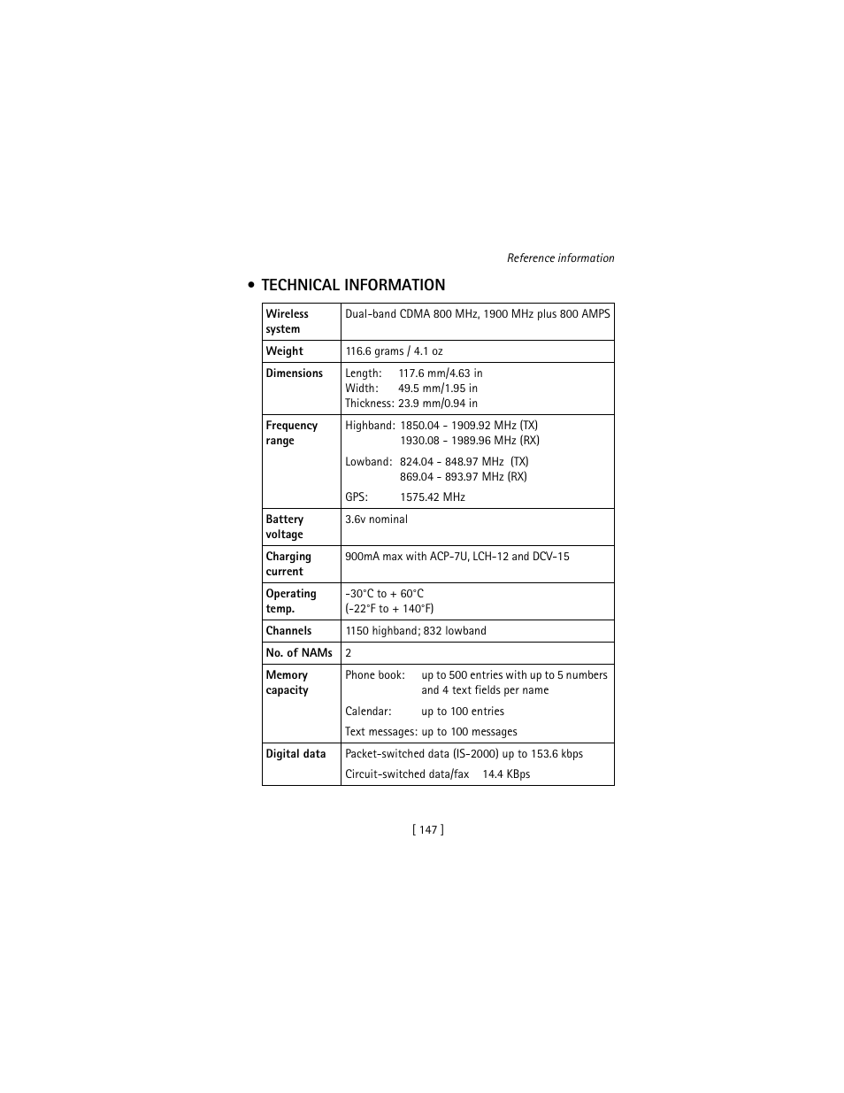 Technical information | Nokia 3586I User Manual | Page 156 / 177