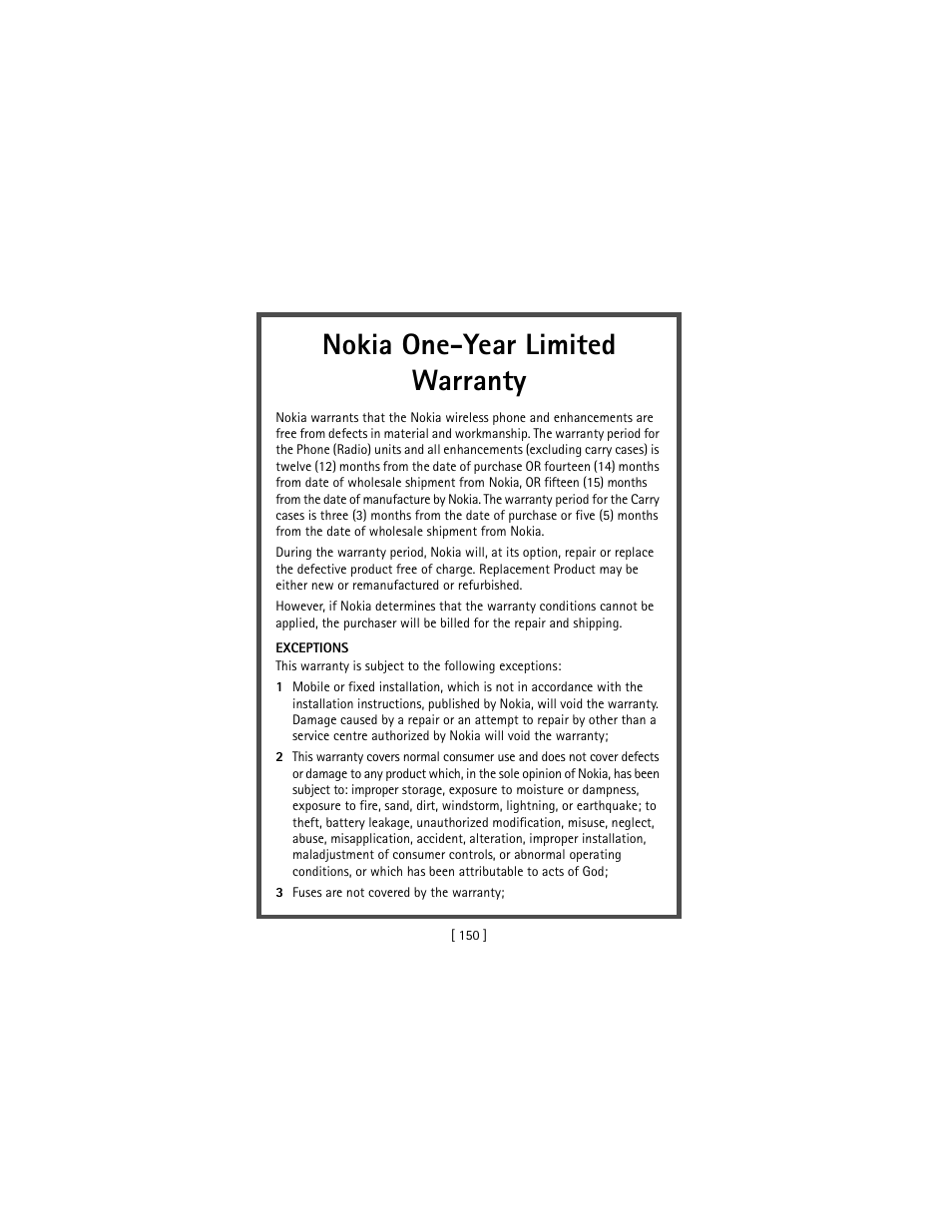 Nokia one-year limited warranty | Nokia 3586I User Manual | Page 159 / 177