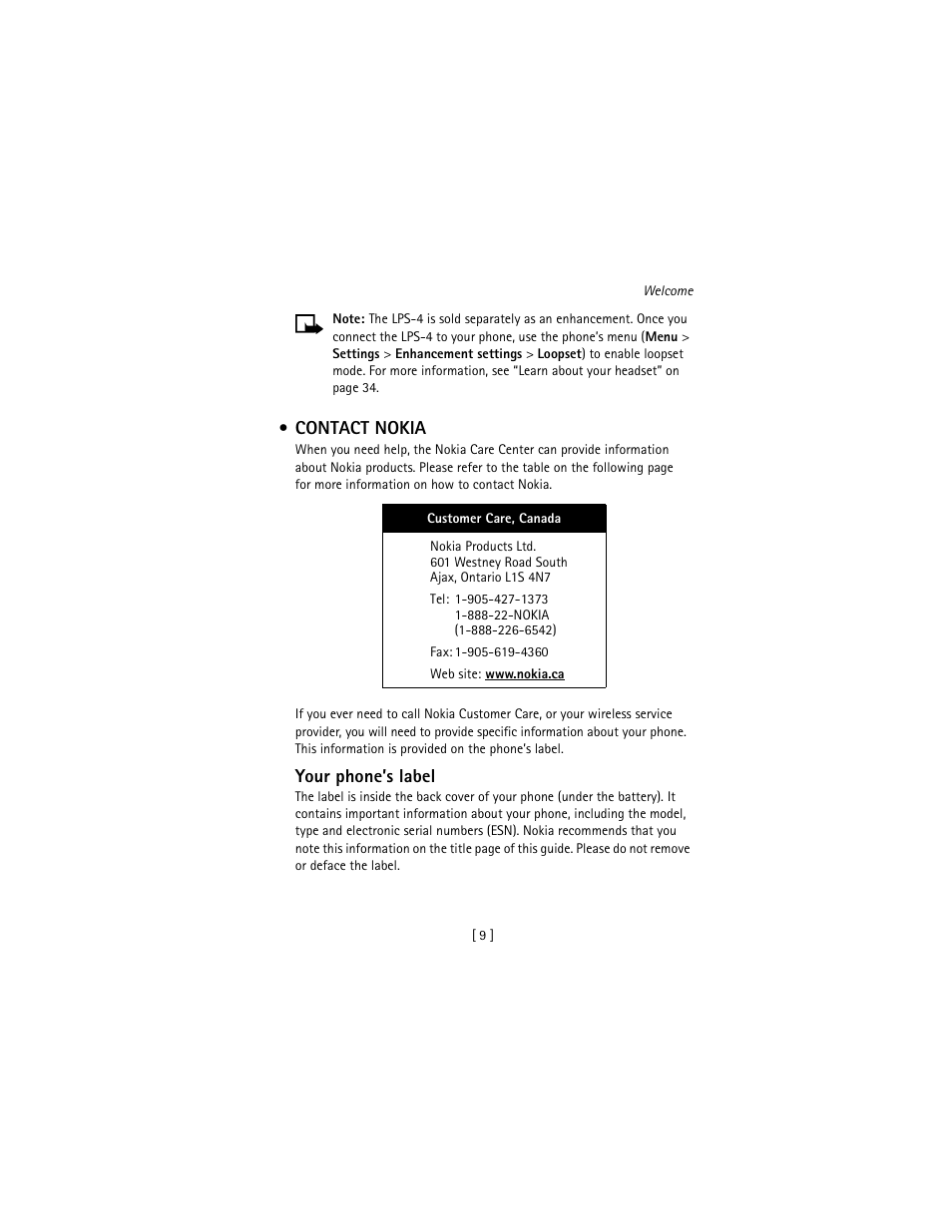 Contact nokia | Nokia 3586I User Manual | Page 18 / 177