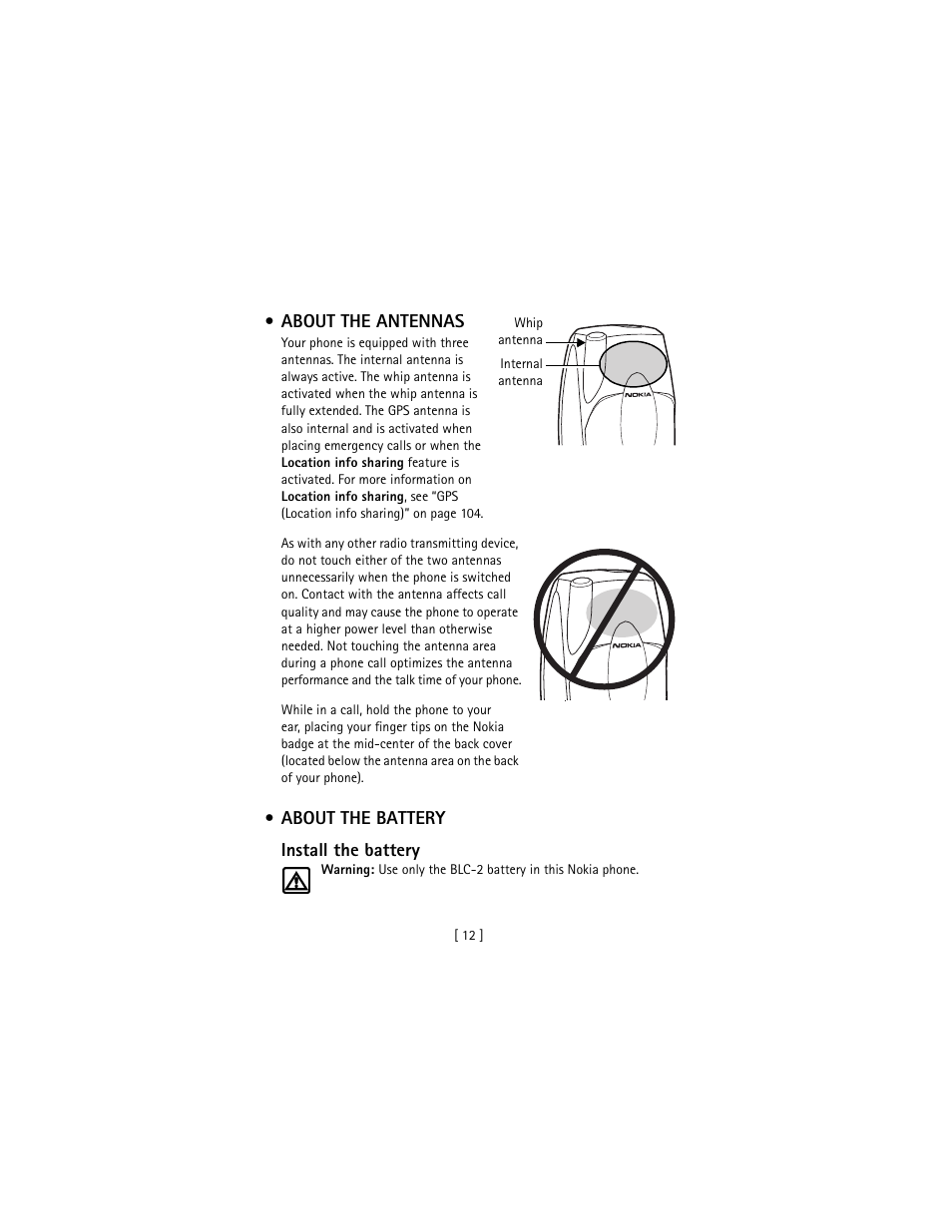 About the antennas, About the battery, About the antennas about the battery | Nokia 3586I User Manual | Page 21 / 177