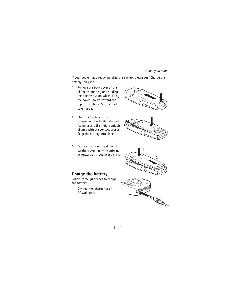 Charge the battery | Nokia 3586I User Manual | Page 22 / 177