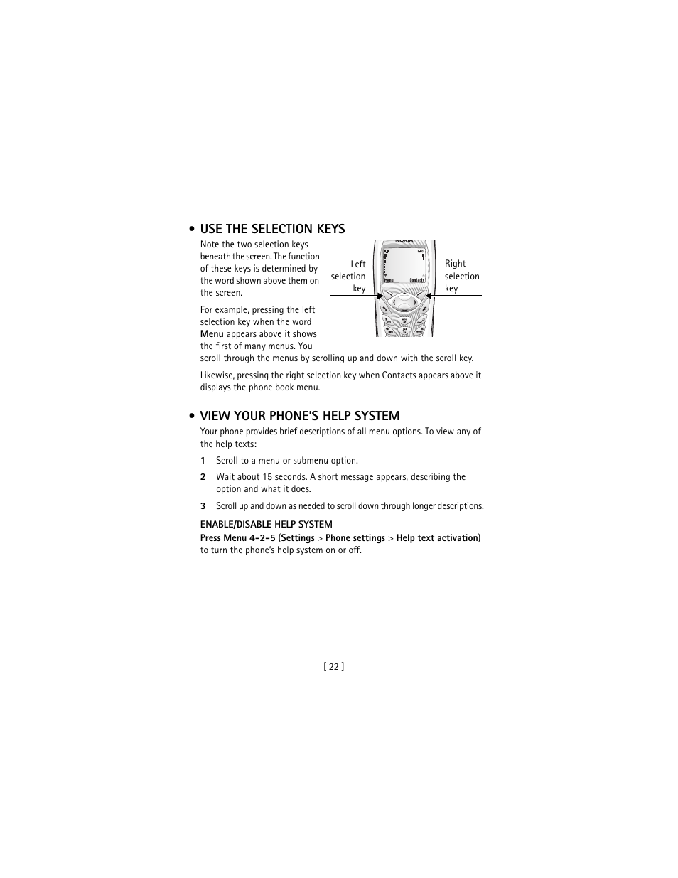 Use the selection keys, View your phone’s help system | Nokia 3586I User Manual | Page 31 / 177