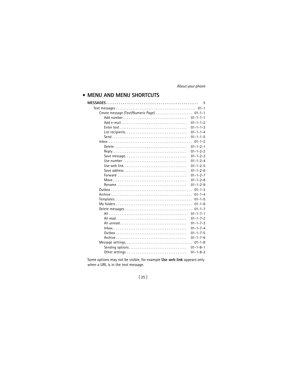 Menu and menu shortcuts | Nokia 3586I User Manual | Page 34 / 177