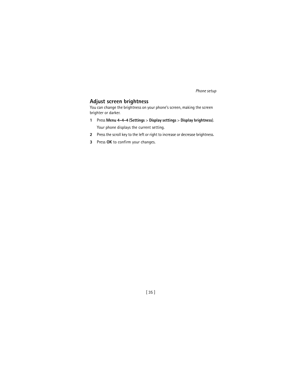 Adjust screen brightness | Nokia 3586I User Manual | Page 44 / 177