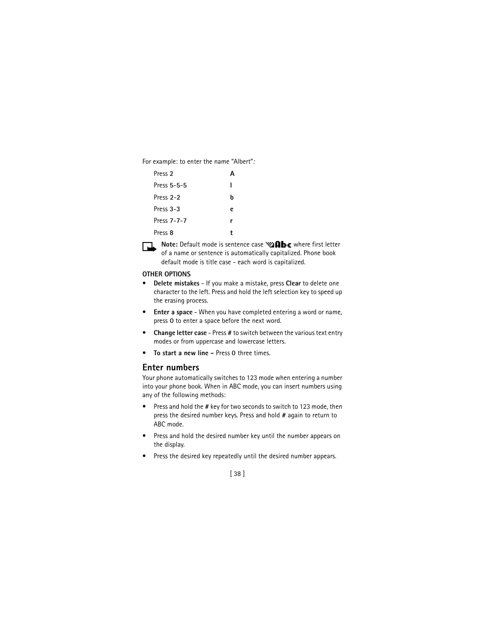 Enter numbers | Nokia 3586I User Manual | Page 47 / 177