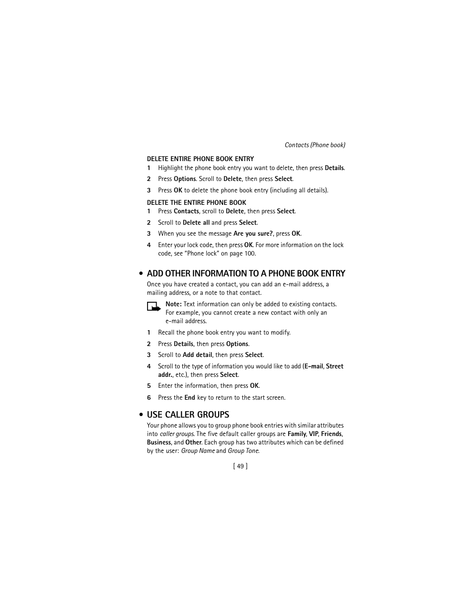 Add other information to a phone book entry, Use caller groups | Nokia 3586I User Manual | Page 58 / 177
