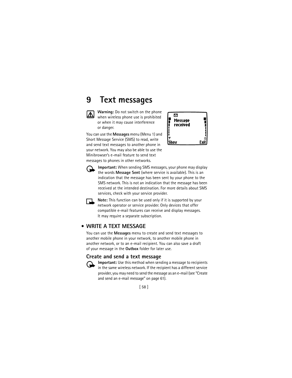 9 text messages, Write a text message, Text messages | 9text messages | Nokia 3586I User Manual | Page 67 / 177