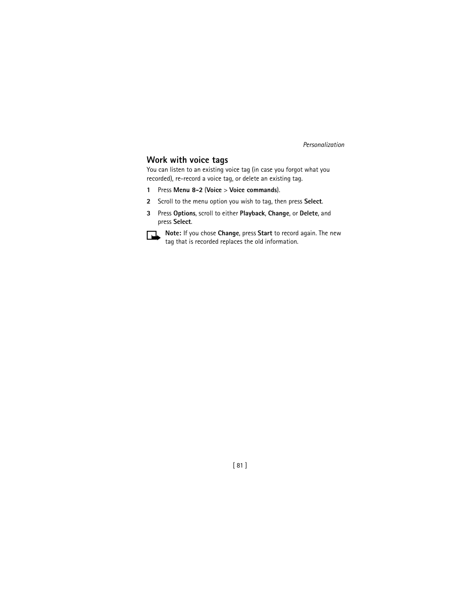 Work with voice tags | Nokia 3586I User Manual | Page 90 / 177