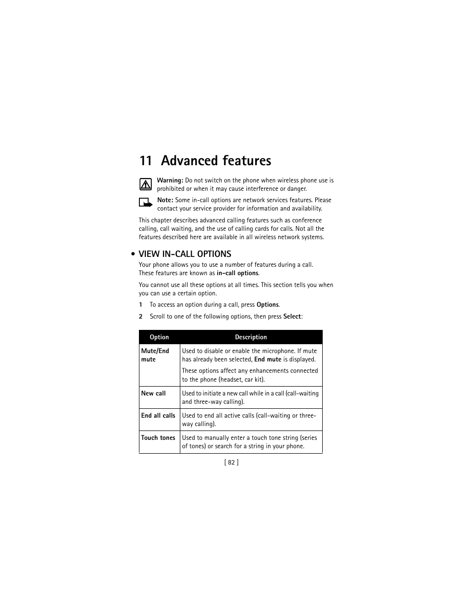 11 advanced features, View in-call options | Nokia 3586I User Manual | Page 91 / 177