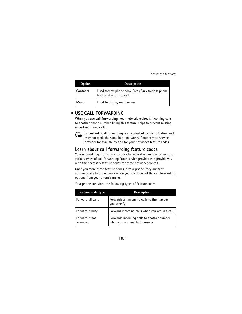 Use call forwarding, Learn about call forwarding feature codes | Nokia 3586I User Manual | Page 92 / 177