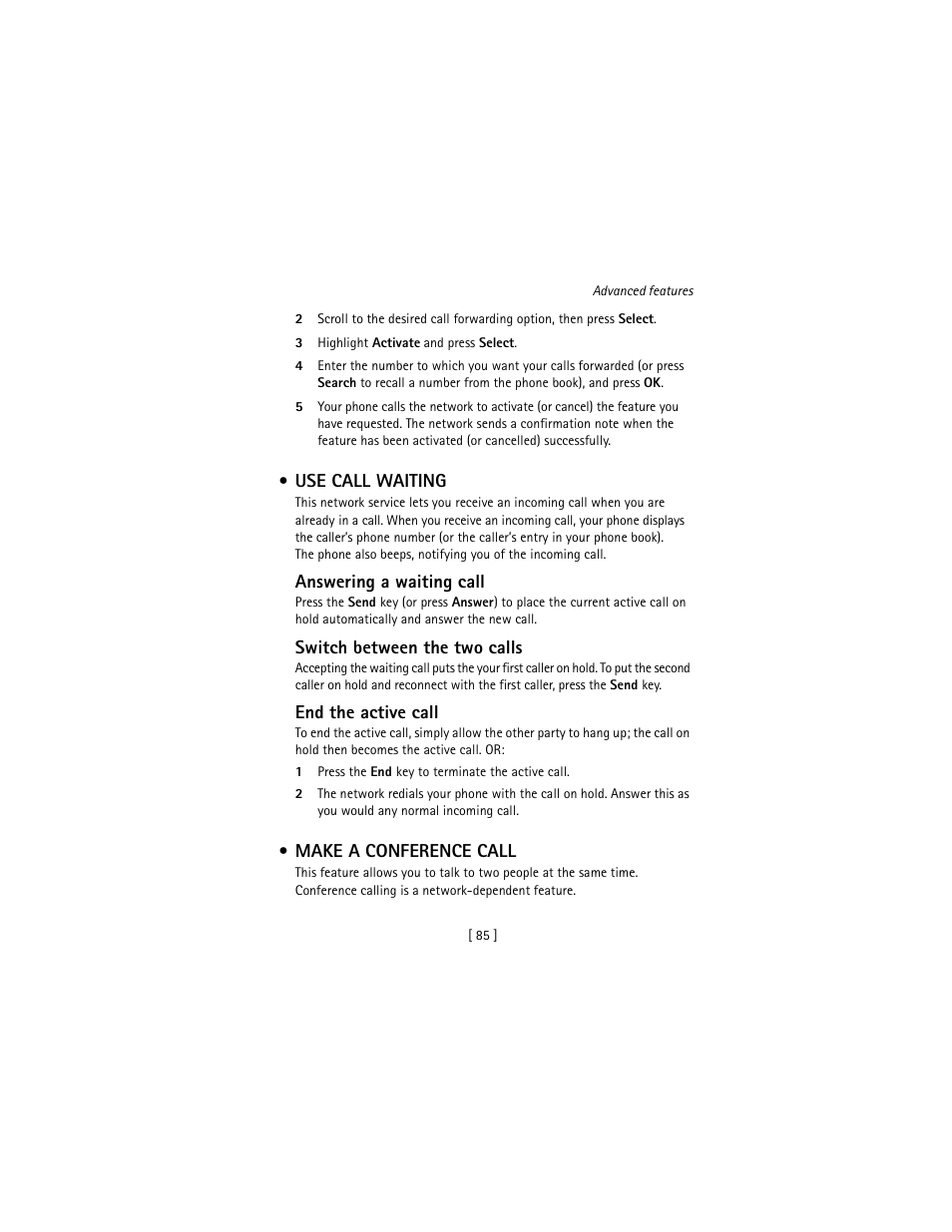 Use call waiting, Make a conference call, Use call waiting make a conference call | Nokia 3586I User Manual | Page 94 / 177