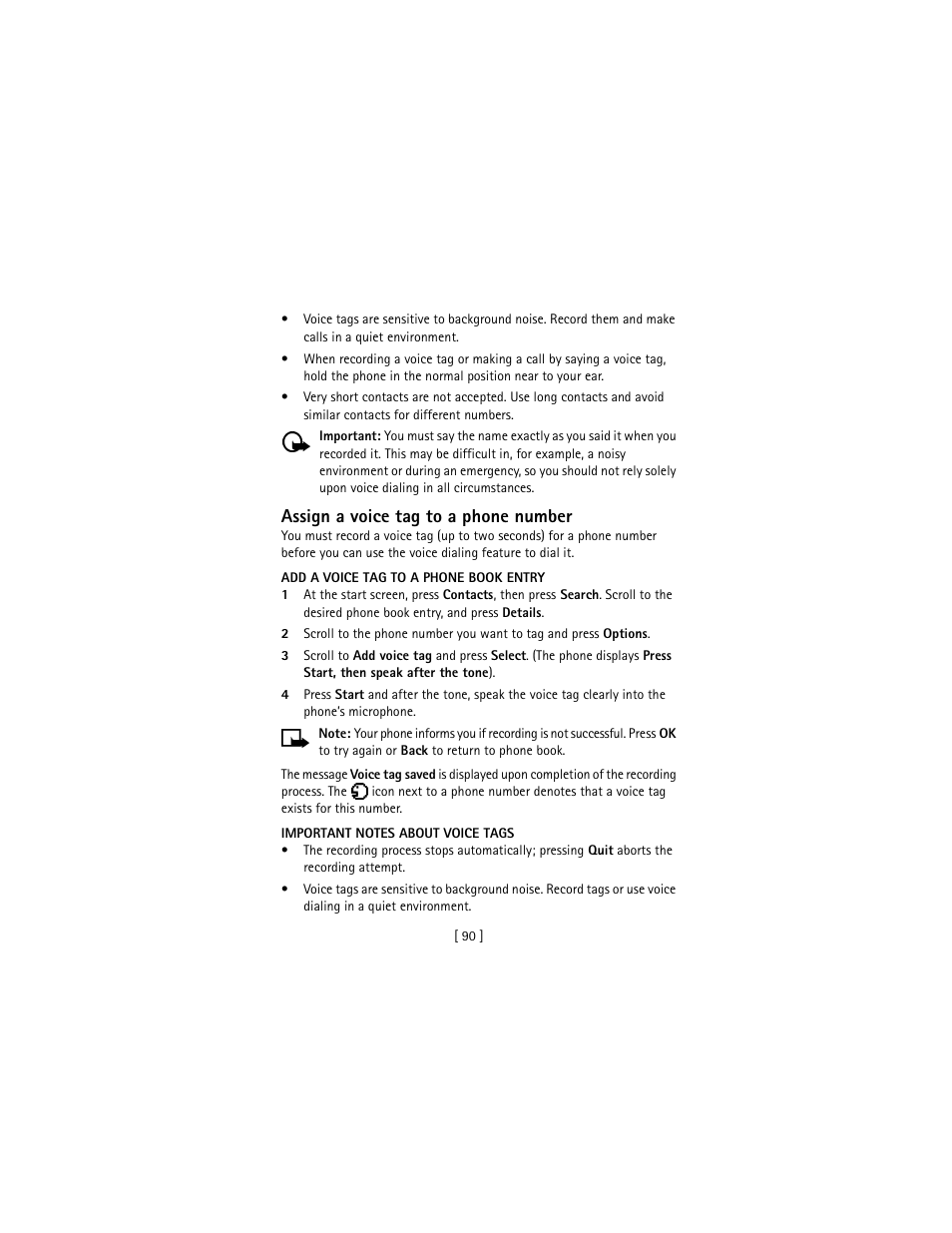 Assign a voice tag to a phone number | Nokia 3586I User Manual | Page 99 / 177