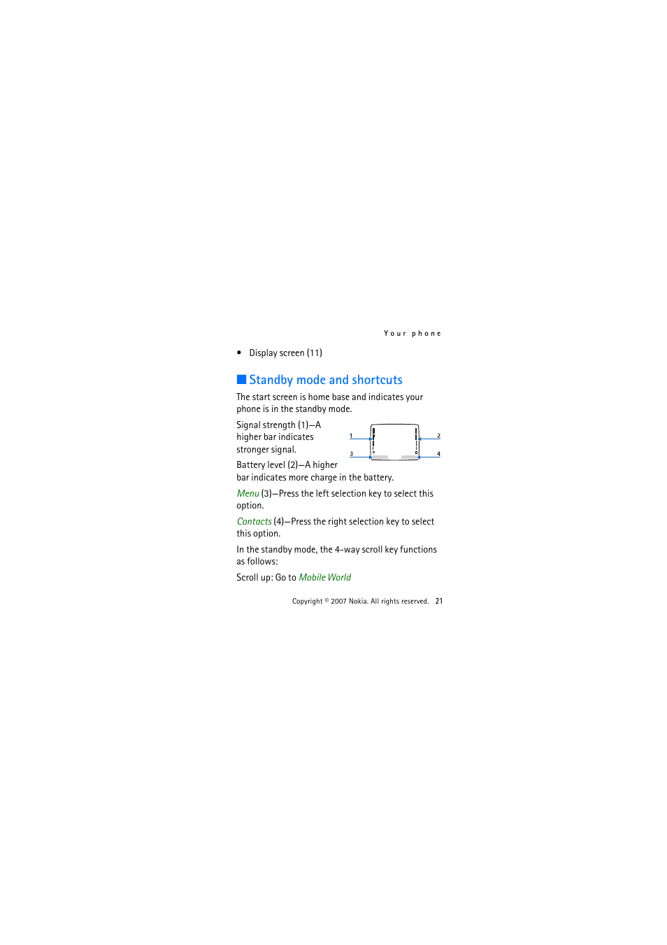 Standby mode and shortcuts | Nokia 1325 User Manual | Page 21 / 88