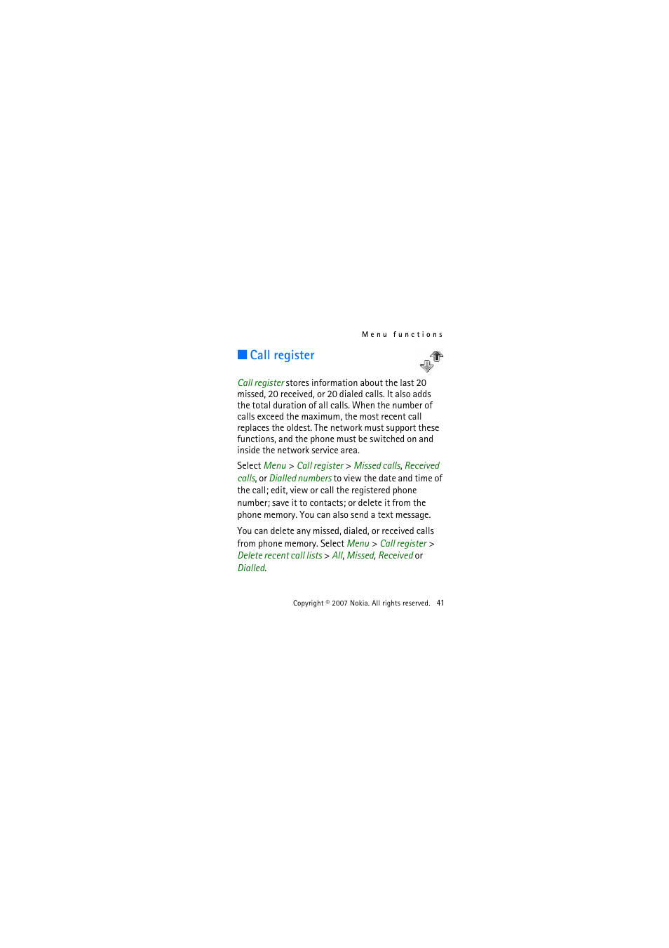 Call register | Nokia 1325 User Manual | Page 41 / 88