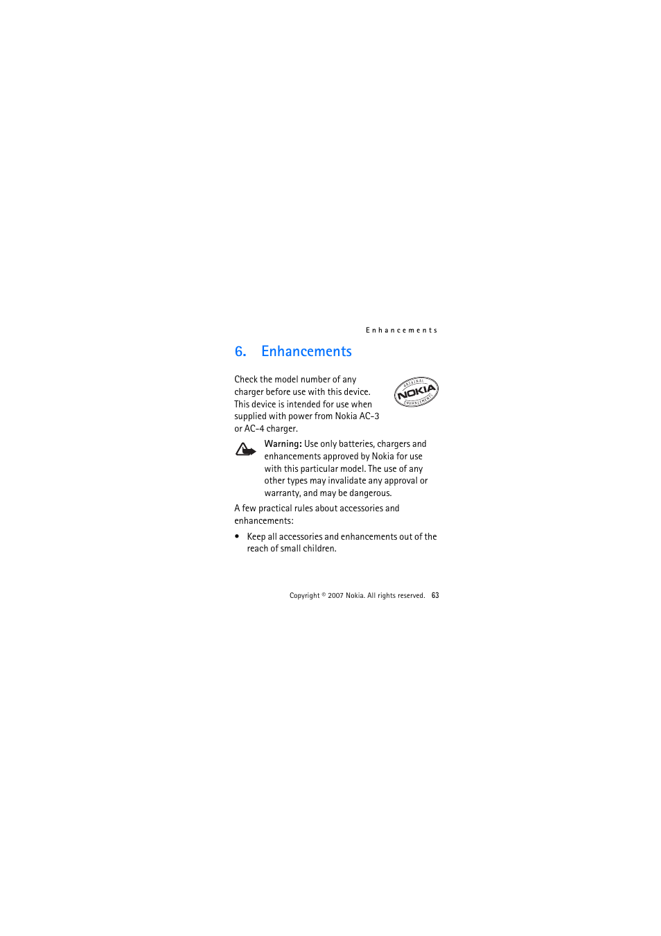 Enhancements | Nokia 1325 User Manual | Page 63 / 88