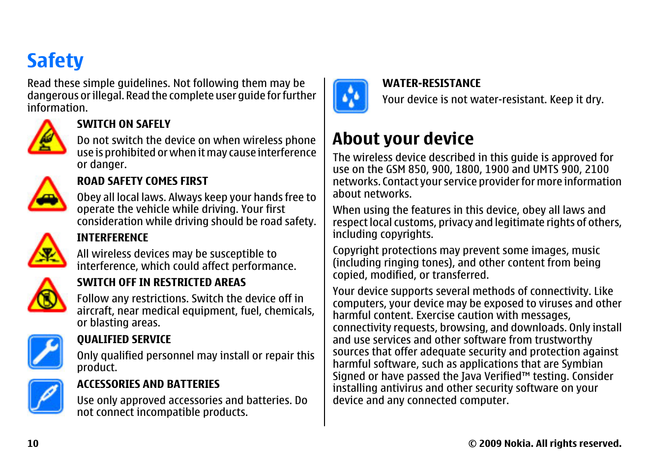 Safety, About your device | Nokia XPRESSMUSIC 5800 User Manual | Page 10 / 116