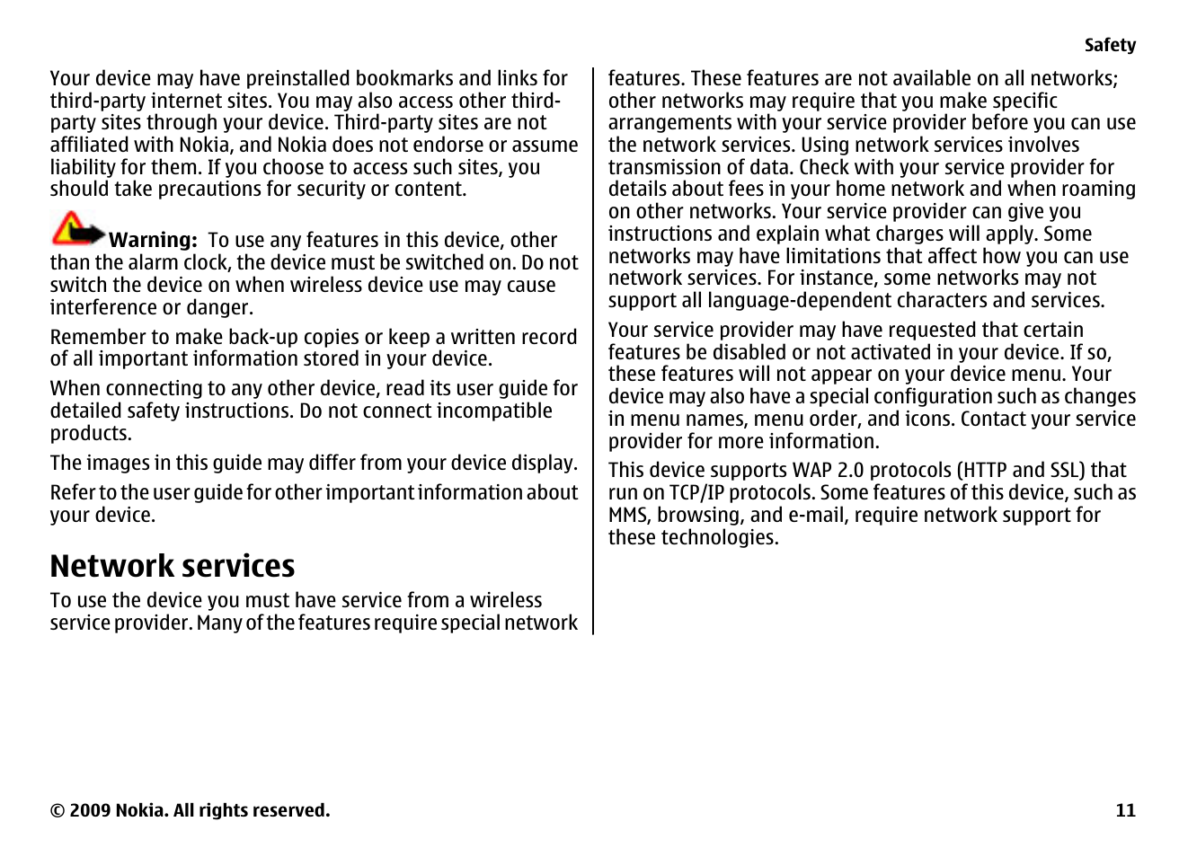 Network services | Nokia XPRESSMUSIC 5800 User Manual | Page 11 / 116