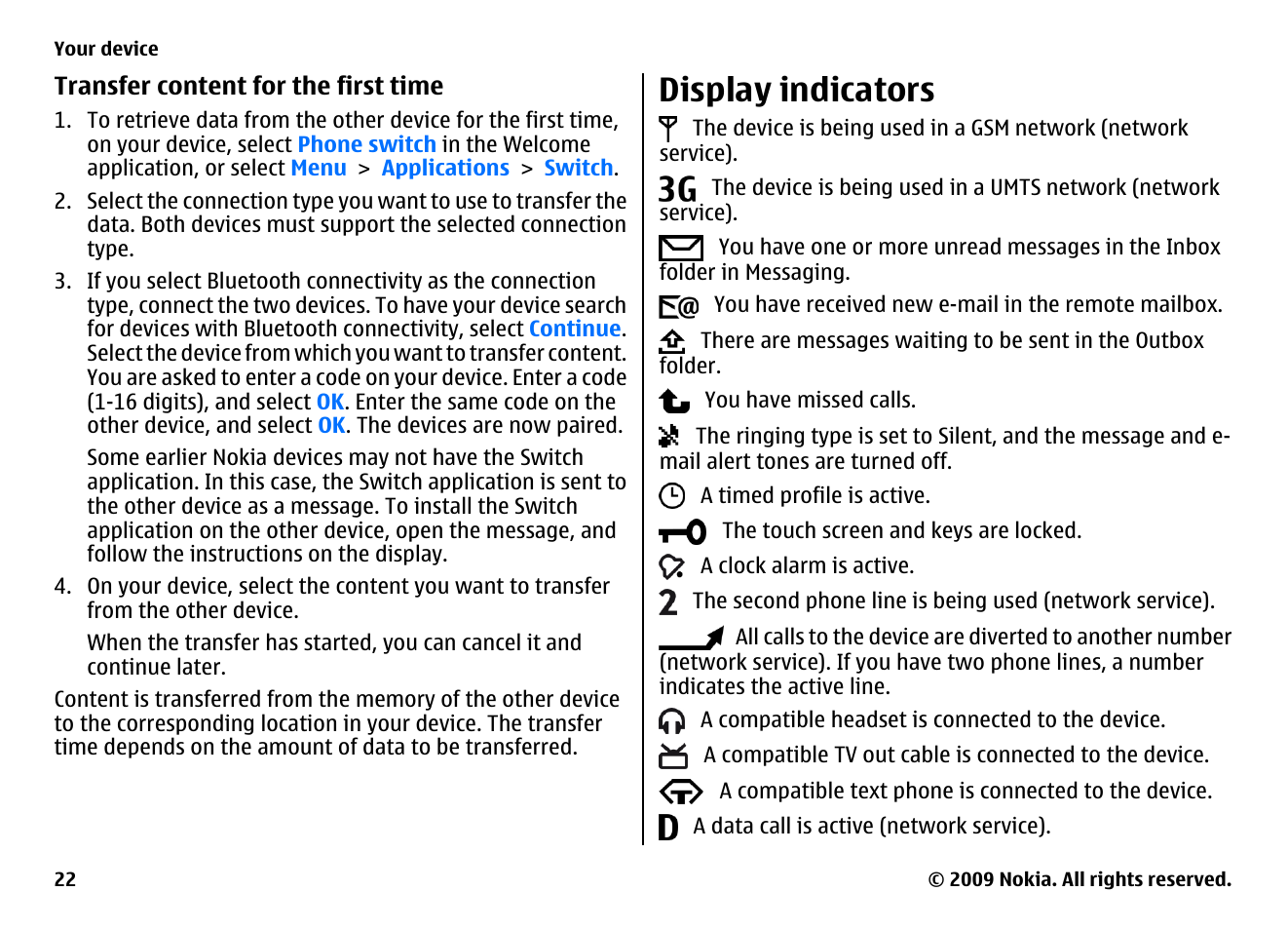 Display indicators | Nokia XPRESSMUSIC 5800 User Manual | Page 22 / 116