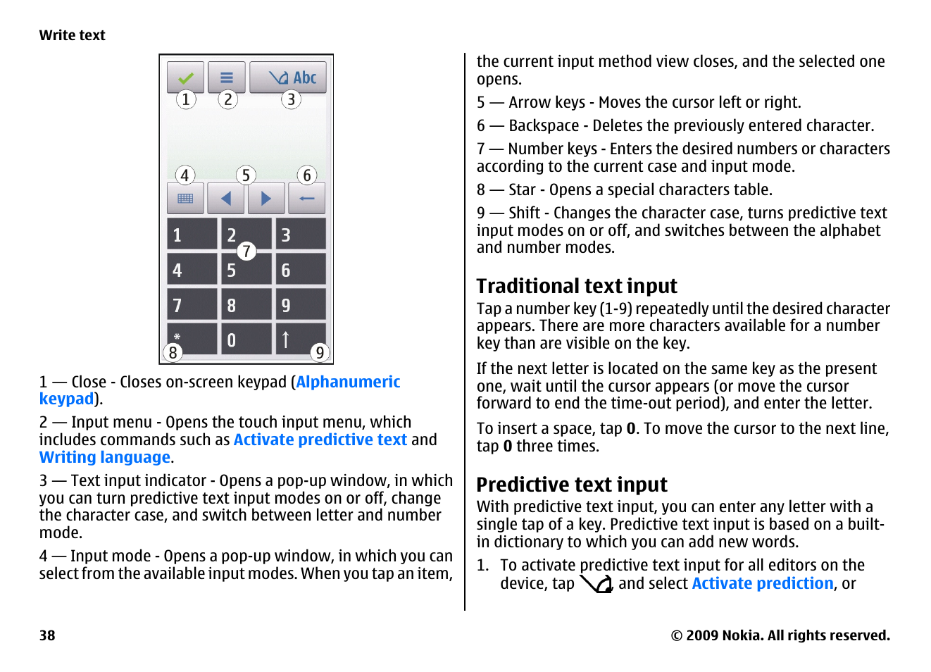 Traditional text input, Predictive text input | Nokia XPRESSMUSIC 5800 User Manual | Page 38 / 116