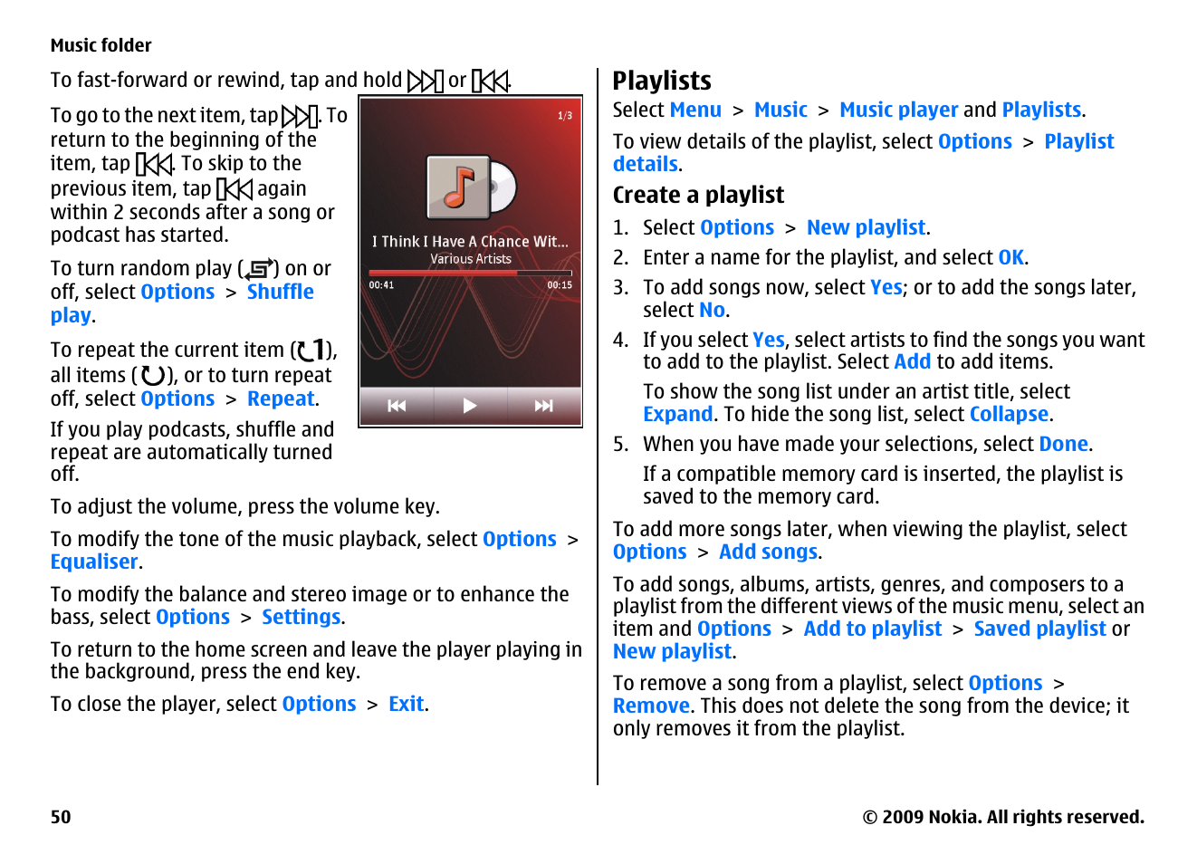 Playlists | Nokia XPRESSMUSIC 5800 User Manual | Page 50 / 116