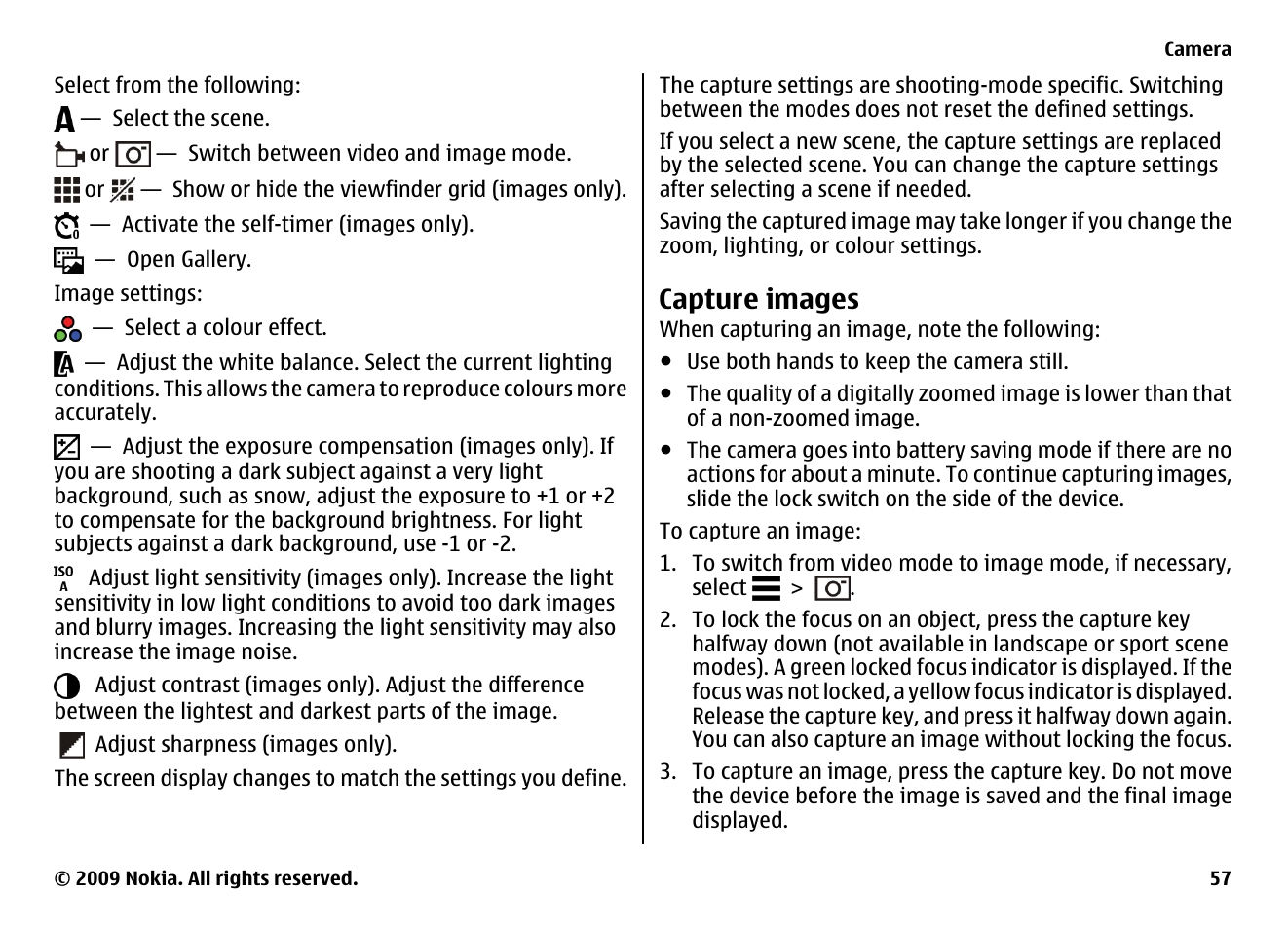 Capture images | Nokia XPRESSMUSIC 5800 User Manual | Page 57 / 116