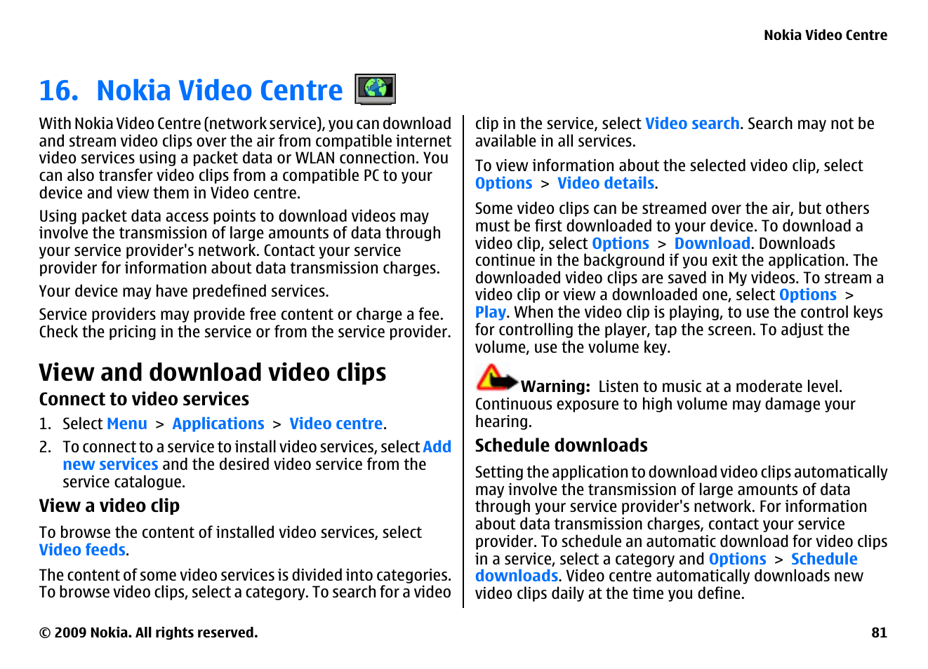 Nokia video centre, View and download video clips | Nokia XPRESSMUSIC 5800 User Manual | Page 81 / 116