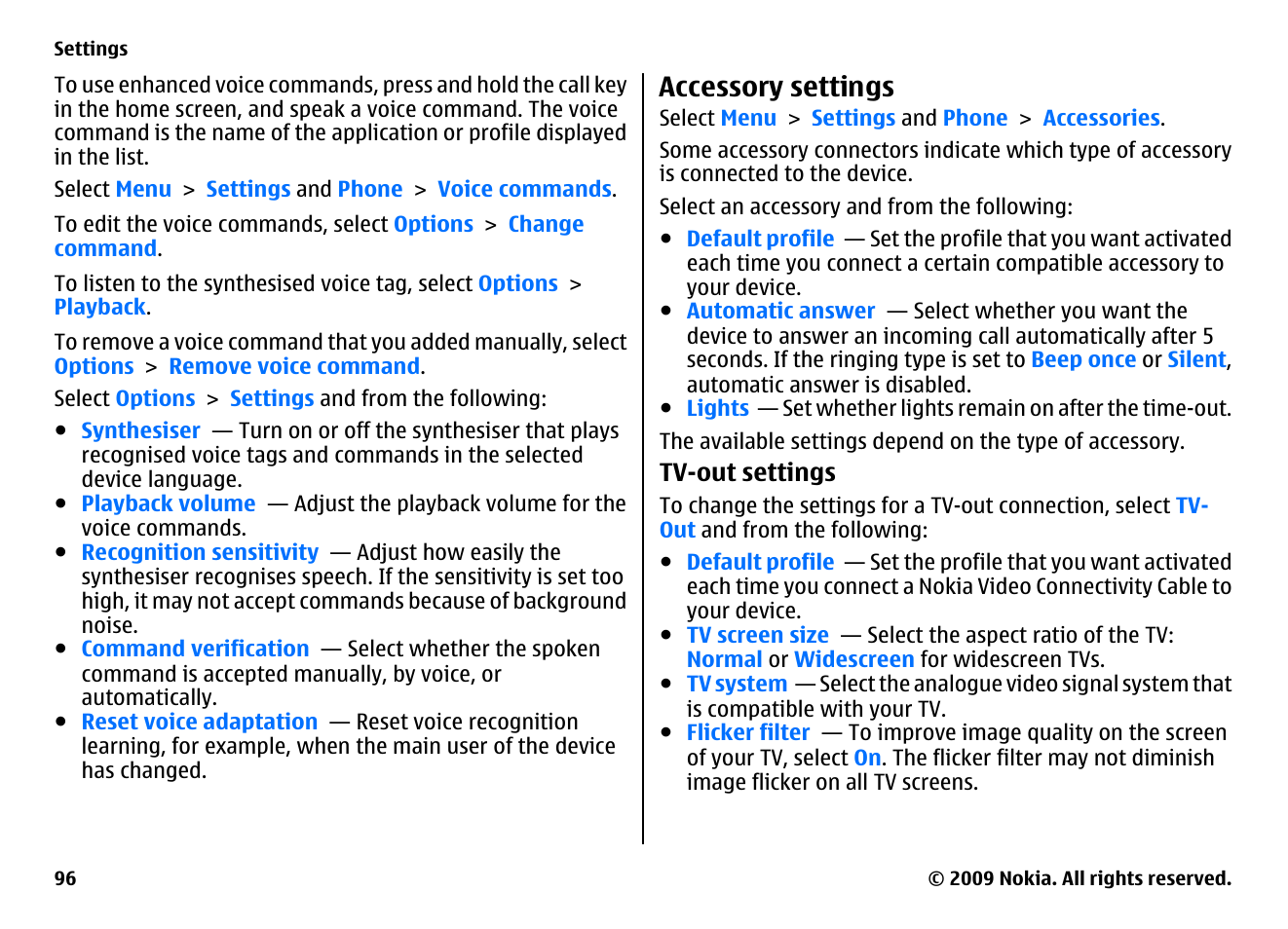 Accessory settings | Nokia XPRESSMUSIC 5800 User Manual | Page 96 / 116