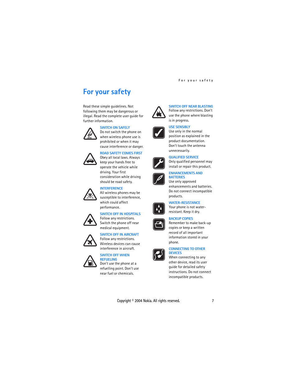 For your safety | Nokia 6015 User Manual | Page 7 / 87
