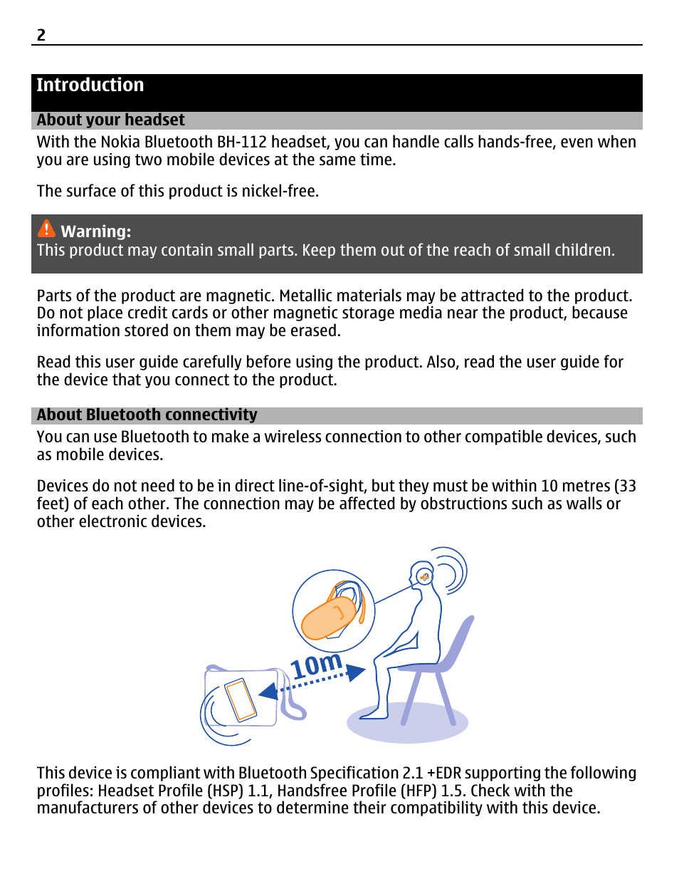 Introduction, About your headset, About bluetooth connectivity | Nokia BH-112 User Manual | Page 2 / 10