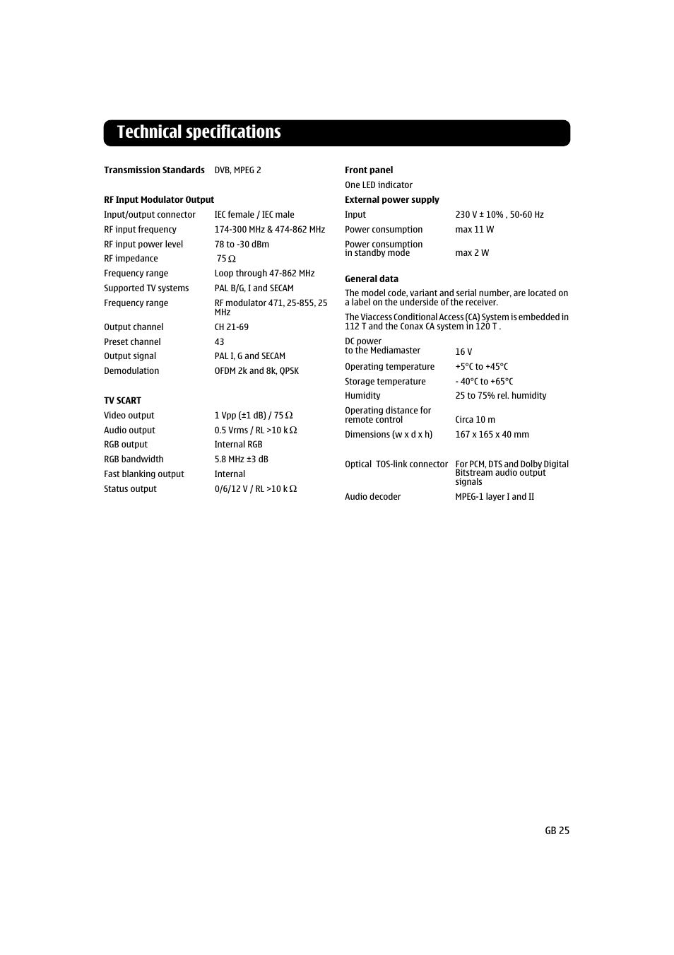 Technical specifications | Nokia 120T User Manual | Page 25 / 26