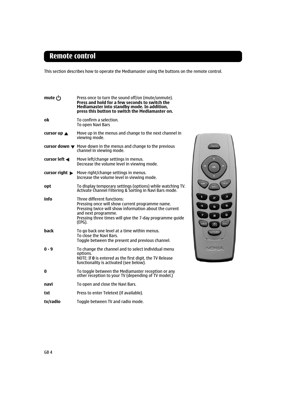 Remote control | Nokia 120T User Manual | Page 4 / 26