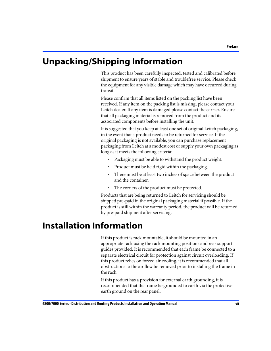 Unpacking/shipping information, Installation information | Nokia 6800 Series User Manual | Page 10 / 151