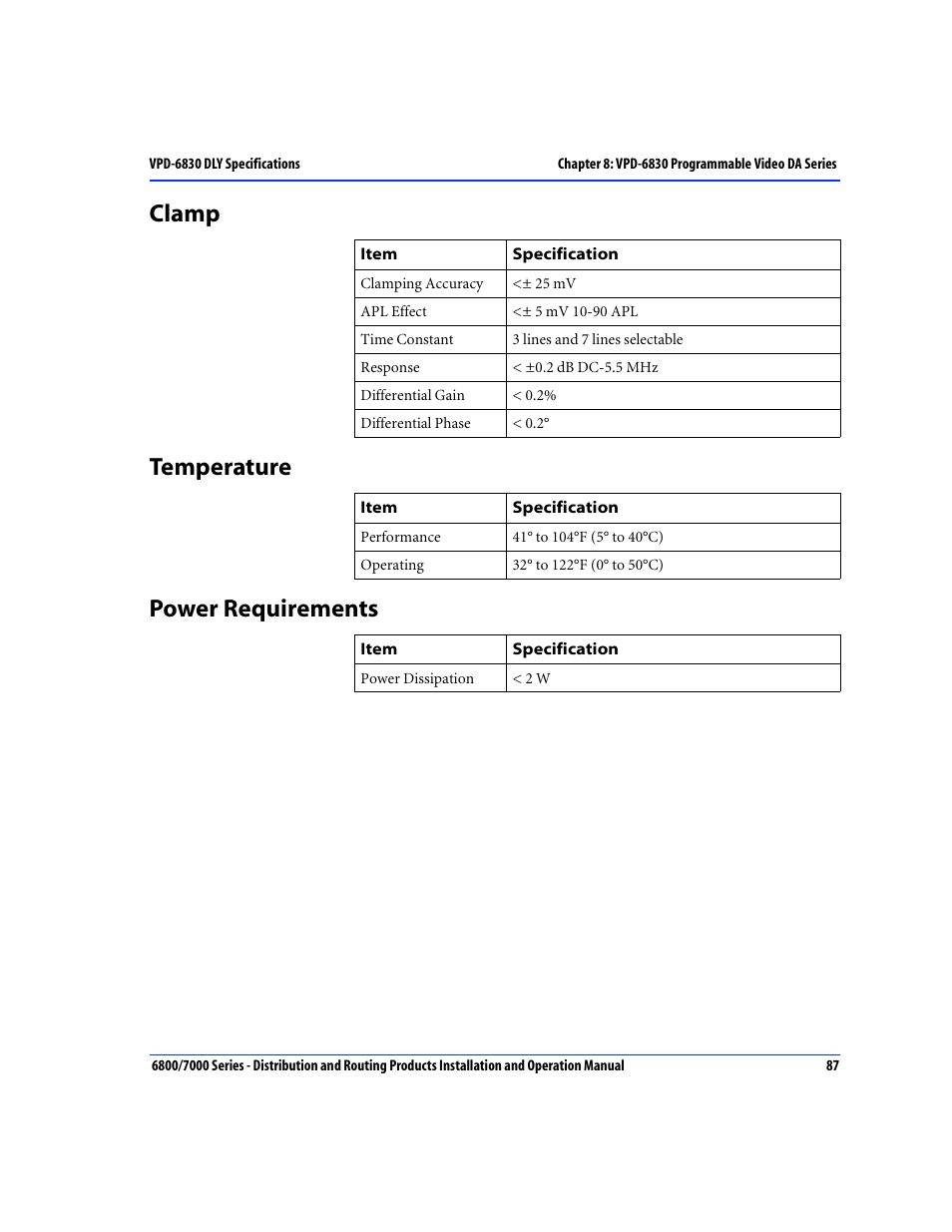 Clamp, Temperature, Power requirements | Clamp temperature power requirements | Nokia 6800 Series User Manual | Page 114 / 151