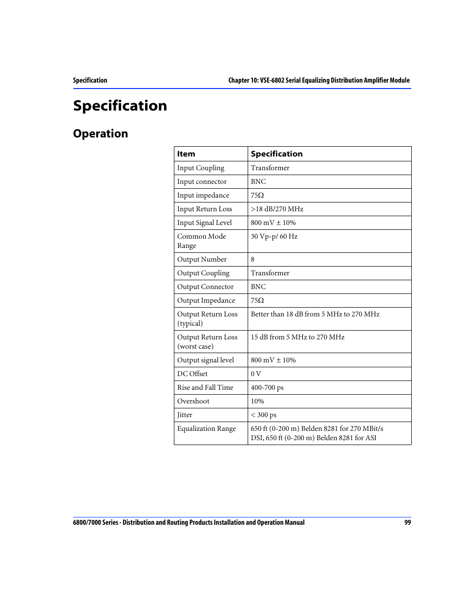 Specification, Operation | Nokia 6800 Series User Manual | Page 126 / 151