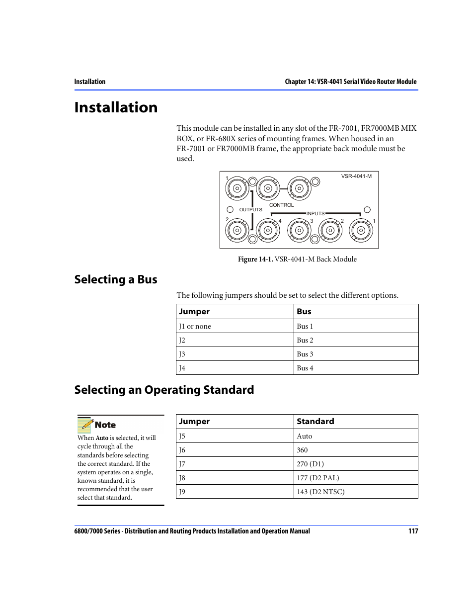 Installation, Selecting a bus, Selecting an operating standard | Selecting a bus selecting an operating standard | Nokia 6800 Series User Manual | Page 144 / 151